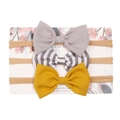 Set de 3 diademas de nylon con lazos en gris, rayas y amarillo mostaza para bebés - Gris Plata Rayado Blanco Negro Amarillo
