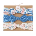 Three-piece baby headband set featuring blue feather, polka dot, and chevron bow designs - MS1965 Blue Polka Dot