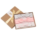 Three-piece baby headband gift set with grey, pink, and white bows in a kraft box - Modern Minimalist (MS1954)