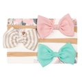 Pack de 3 diademas de nylon para bebé con lazos en dorado, rosa suave y verde menta - Rosa Claro Rayado Blanco Gris Verde Menta