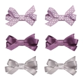 Grosgrain ribbon bow hair clips set featuring purple polka dots and silver glitter edges - Grey-Purple Series (MS1165)
