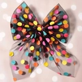 Detail of a black mesh hair bow clip featuring colorful sparkling polka dots for girls - Black Multicolor Polka Dot