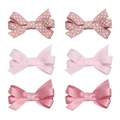 Pink ribbon bow hair clips set for girls featuring polka dots and solid satin textures - Smoky Pink Series (MS1168)