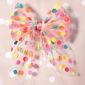 Close-up of colorful polka dot mesh bow hair clip with translucent fabric detail - Mc6574 White Base With Colorful Polka Dots Swallowtail Design / -