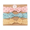 Set of 3 baby headbands with bow designs in floral and polka dot patterns on card - MS1958 Aqua Green Print