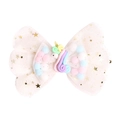 Pince à cheveux nœud en tulle blanc avec étoiles dorées et motif licorne arc-en-ciel - MC750 Licorne Ange (Surdimensionné)