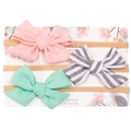 Pack de 3 diademas de nylon para bebé con lazos grandes en rosa, verde menta y rayas - Rosa Claro Gris Blanco Retro Verde Menta