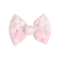Barrette à cheveux avec nœud en tulle rose et blanc, pompons et paillettes dorées - MC754 Lapin de Pâques
