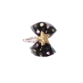 Close-up of black mesh bow hair clip with gold glitter star and colorful polka dots - Black