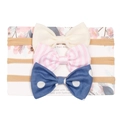 Set de 3 diademas para bebé con lazos en crema, rayas y lunares azul marino - Marfil Rosa Blanco Rayas Lunares Denim