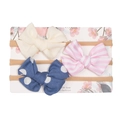 Pack de 3 diademas para bebé con lazos en crema, rayas rosas y lunares azules con nailon - Blanco Leche Rosa Blanco Rayas Lunares Azul Denim