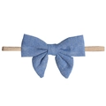 Bandeau bébé avec nœud bleu en tissu lin texturé et bande en nylon élastique - MB863 Nœud Bleu Denim