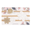 Pack de 3 diademas de nailon para bebé con flores de encaje y lazos en rosa suave y oro - Flores Blanco Oro Diseño Floral
