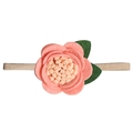 Bandeau bébé avec fleur en feutre rose et feuilles vertes sur ruban nylon - MB864 Rose Rouge Brique