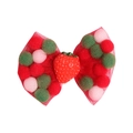 Christmas bow hair clip with mesh net, colorful plush balls and strawberry detail - MC748 Strawberry