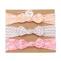 Three-piece baby headband set with swan prints and chevrons in peach and pink colors - MS1960 Swan Print