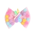 Pink mesh bow hair clip with colorful pompons and a cute 3D unicorn center decoration - MC753 Cartoon Unicorn