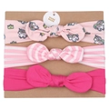 Three-piece baby headband set featuring pink unicorn patterns and a solid magenta bow - MS1948 Holiday Unicorn