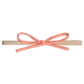 Pinkish coral suede bow baby headband with elastic beige nylon band for infants - Watermelon Red Slim Bow Style (MB130)