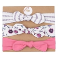 Set of 3 baby elastic headbands with rabbit ear knots in purple polka dot and floral prints - MS1949 Purple Cherry Blossom