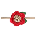 Fascia per neonati con fiore di feltro rosso e centro dorato glitterato elastico - Fiore Rosso di Natale (MB148)