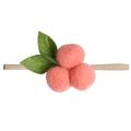 Fascia neonato con palline di feltro rosa e foglie verdi su morbida fascia in nylon - MB138 Litchi Rosa