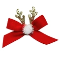 Detail einer roten Samt-Schleife Weihnachts-Haarklammer mit goldenem Geweih und Bommel - Geweih Pompon Schleife (MC550)