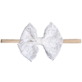 Fascia per neonati con un delicato fiocco di pizzo bianco su morbido cinturino in nylon - MB872 Fiocco in Pizzo Bianco