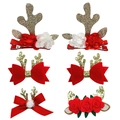 Lot de 6 pinces à cheveux de Noël avec bois de renne dorés et nœuds rouges - Styles Assortis (MS3403)