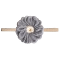 Fascia per neonati con fiore in lana grigia fatta a mano con morbida fascia elastica per foto - Piccolo Fiore Grigio con Stame Bianco (MB149)