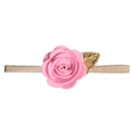 Baby-Stirnband mit rosa Filzblume und goldenem Blatt auf beigem Nylon-Gummiband - Rosa Rosenblüte Stil (MB133)
