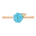 Elastic baby headband with a bright blue felt rose and a golden glitter leaf detail - Lake Blue Felt Rose Style