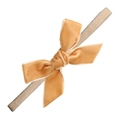 Bandeau bébé en velours jaune moutarde avec bande en nylon souple et extensible - MB127 Nœud en Velours Brun Clair