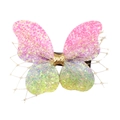 Pink and green gradient glitter butterfly hair clip with gold mesh trim for girls - Rainbow Butterfly (MC2815)