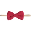 Cute red textured bow baby headband with soft high-elastic nude nylon band for infants - Carmine Bowknot (MB152)