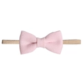 Weiches hellrosa Leinen-Babystirnband mit Schleife und elastischem Nylonband - MB142 Rosa Schleife