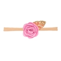 Handmade pink felt rose baby headband with golden leaf detail and soft elastic strap - Light Pink Felt Flower Style