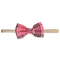 Rosa kariertes Schleifen Stirnband für Kinder mit elastischem weichem Gewebe Design - MB143 Schwarz Rosa Karierte Schleife