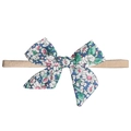 Rosa geblümtes Stirnband mit beigem elastischem Nylonband für Babys und Kleinkinder - Blaugrüne Kleine Blumenschleife Stil (MB137)