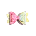 Children's glitter bow hair clip with pink, green and yellow gradient sparkle finish - Rainbow Bowknot (MC2817)