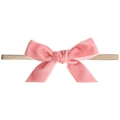 Pink velvet bow baby headband with elastic nude nylon strap for infant girls - Pink Velvet Bowknot (MB154)