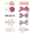 10-piece floral hair clip set with ribbon bows and pearls for girls and infants - MS2452 Mixed Styles
