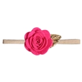 Baby-Stirnband mit pinker Rose und goldenem Blattdetail für Kinder und Kleinkinder - MB144 Rote Rose