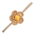 Bandeau bébé avec fleur en crochet faite main kaki et jaune sur ruban nylon élastique - MB121 Fleur en Fil Tissé