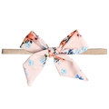 Cute pink floral baby headband with a large bow detail and light brown elastic band - Pink Floral Bowknot (MB156)