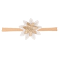 Beige baby elastic headband with white lace flower and gold star embroidery detail - Gold Embroidered Daisy Style