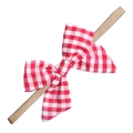 Bandeau bébé à nœud à carreaux rouge et blanc avec bande en nylon beige élastique doux - MB122 Nœud à Carreaux Rouge et Blanc