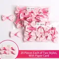 Pink ribbon bow hair clips set with polka dots and stripes for baby girls, 40 pieces - 40Pcs Pack / Pink Polka Dot (MS2275)