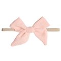 Baby-Stirnband mit hellrosa Stoffschleife und beigem, hochelastischem Nylonband - MB147 Hellrosa Schleife