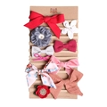 Set of 10 adorable baby headbands featuring colorful fabric bows and knit flowers on nylon bands - 10-Piece Card Set (MS2608)